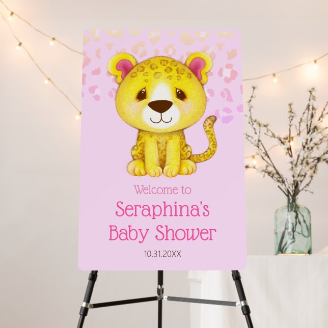 Girly Pink Leopard Baby Shower Welcome Foam Board (In Situ (Stand))