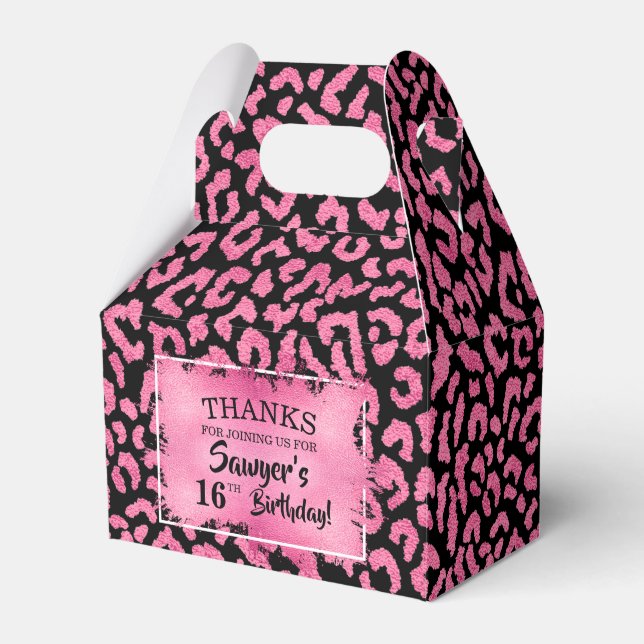Girly Pink Leopard Gable Favor Boxes (Front Side)