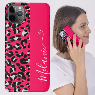 Girly Pink Leopard Pattern Background Custom Name iPhone 11Pro Max Case