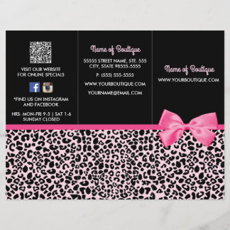 Girly Pink Leopard Print Bow Boutique Brochure