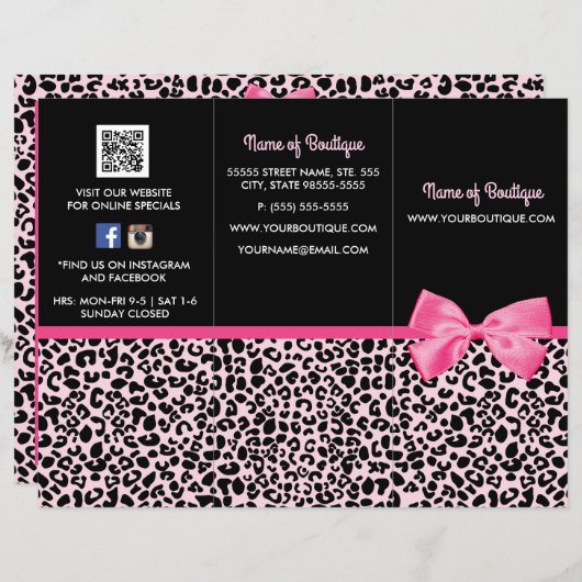 Girly Pink Leopard Print Bow Boutique Brochure (Front/Back)