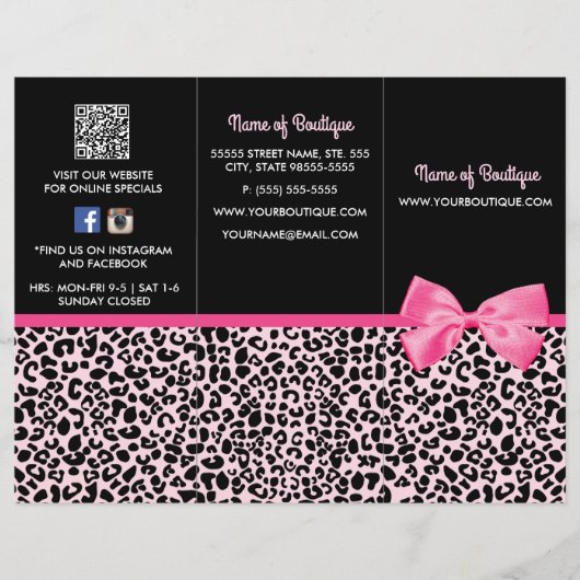 Girly Pink Leopard Print Bow Boutique Brochure (Front)