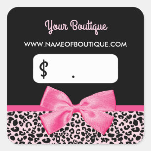 Girly Pink Leopard Print Bow Boutique Price Tag