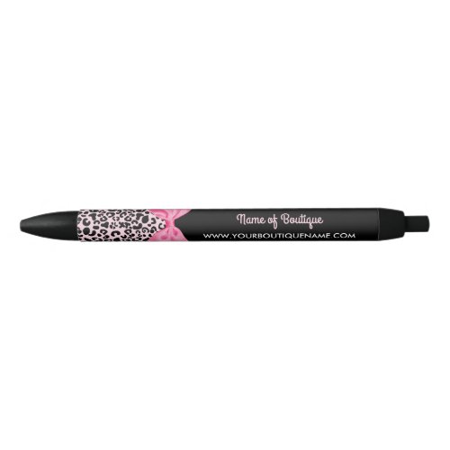 Girly Pink Leopard Print Bow Boutique Promotion Black Ink Pen