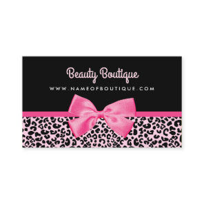 Girly Pink Leopard Print Cute Bow Beauty Boutique Business Card