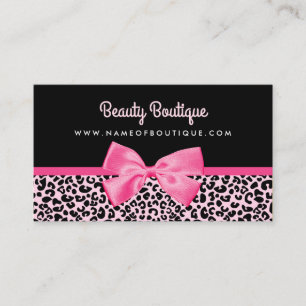 Girly Pink Leopard Print Cute Bow Beauty Boutique Business Card