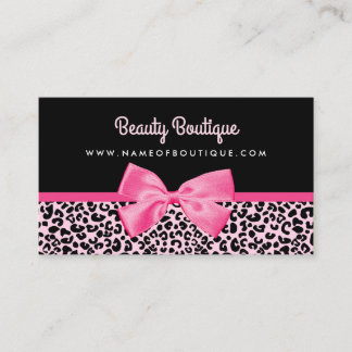 Girly Pink Leopard Print Cute Bow Beauty Boutique Business Card
