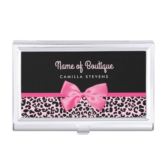 Girly Pink Leopard Print Cute Bow Beauty Boutique Business Card