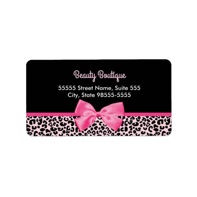 Girly Pink Leopard Print Cute Bow Beauty Boutique Label (Front)