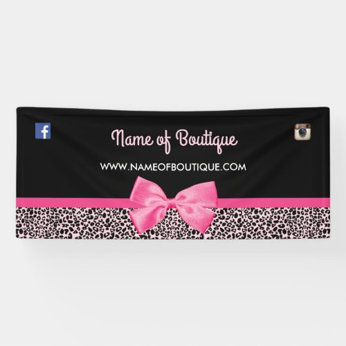 Girly Pink Leopard Print Cute Bow Boutique 6 ft Banner