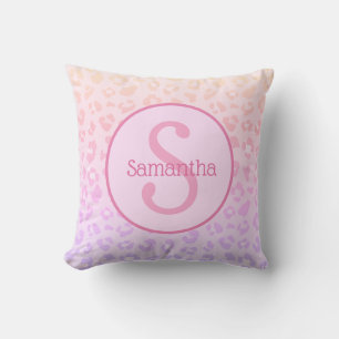 Girly Pink Leopard Print Personalized Monogram Throw Pillow