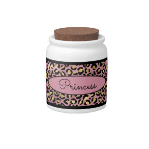 Girly Pink Leopard Skin Pattern Pet Dog Treat Candy Jar