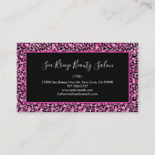 Girly Pink Leopard Spots Elegant Black Monogram Business Card (Back)