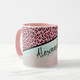 Girly Pink Leopard Watercolor Add Name Mug