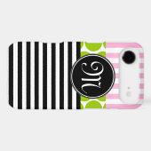 GIRLY PINK LIME GREEN BLACK STRIPES iPHONE 4 CASE (Back (Horizontal))