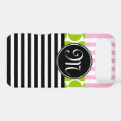 GIRLY PINK LIME GREEN BLACK STRIPES iPHONE 4 CASE (Back (Horizontal))