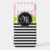 GIRLY PINK LIME GREEN BLACK STRIPES iPHONE 4 CASE (Back)