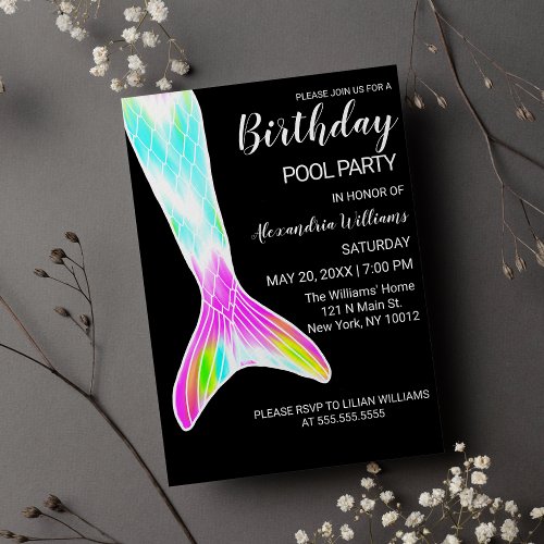 Girly Pink Lime Green Mermaid Tail Pool Birthday M Magnetic Invitation