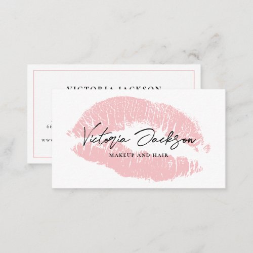 Girly Pink Lips Modern Elegant White Beauty Makeup Business Card