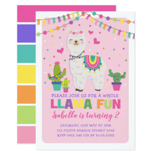 LLAMA FUN BIRTHDAY invitation cactus theme card Birthday Party watercolor southwest llama birthday party girl birthday invitations alpaca