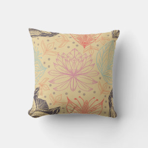 Girly Pink Lotus Flower Trendy Design Throw Pillow
