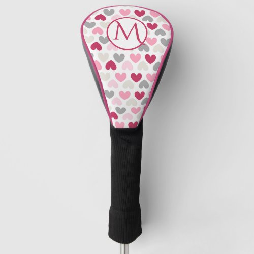 Girly Pink Love Heart Monogram Personalized Golf Head Cover
