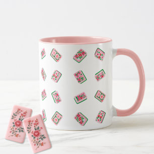 Girly Pink Mahjong Floral tiles Mug