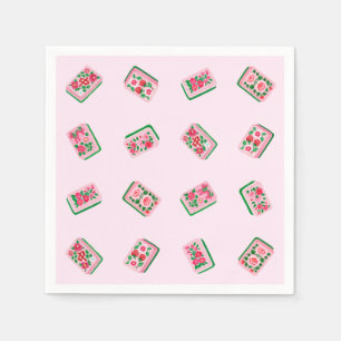 Girly Pink Mahjong Floral tiles Napkins