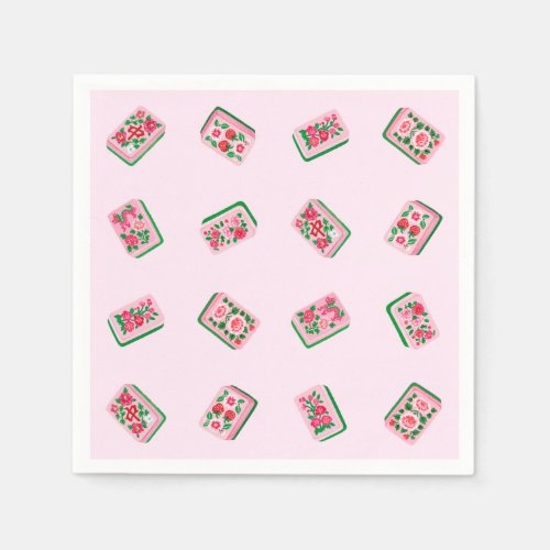 Girly Pink Mahjong Floral tiles Napkins