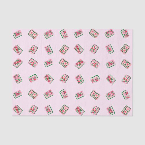 Girly Pink Mahjong Floral tiles Tissue Paper