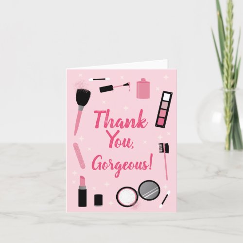 Girly Pink Makeup Glamor Birthday Thank You Card