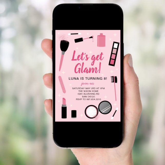 Girly Pink Makeup Glamour Birthday Invitation (Front Digital)