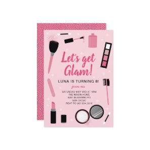 Girly Pink Makeup Glamour Birthday Invitation