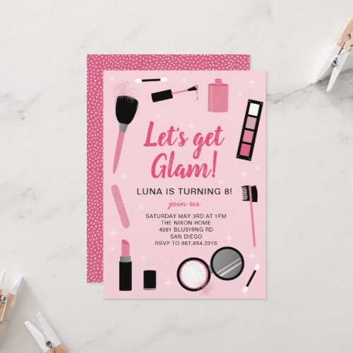 Girly Pink Makeup Glamour Birthday Invitation