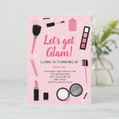Girly Pink Makeup Glamour Birthday Invitation (Standing Front)