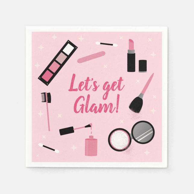 Girly Pink Makeup Glamour Birthday Napkins (Front)