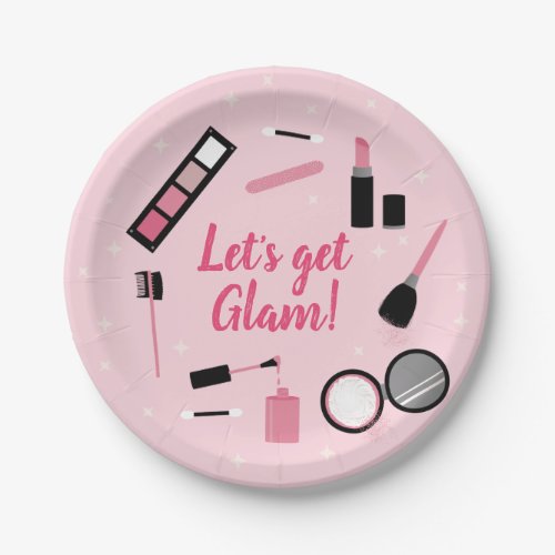 Girly Pink Makeup Glamour Birthday Paper Plates