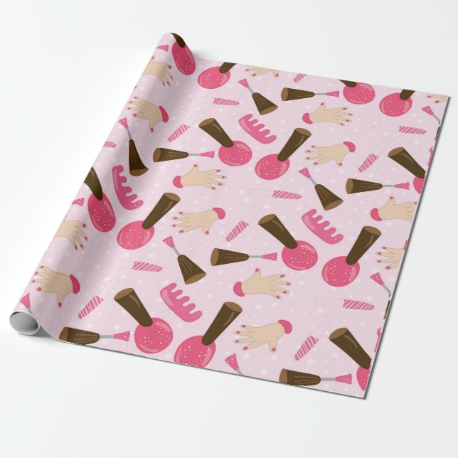Girly Pink Manicurist Nail Polish Pretty Pattern Wrapping Paper (Unrolled)
