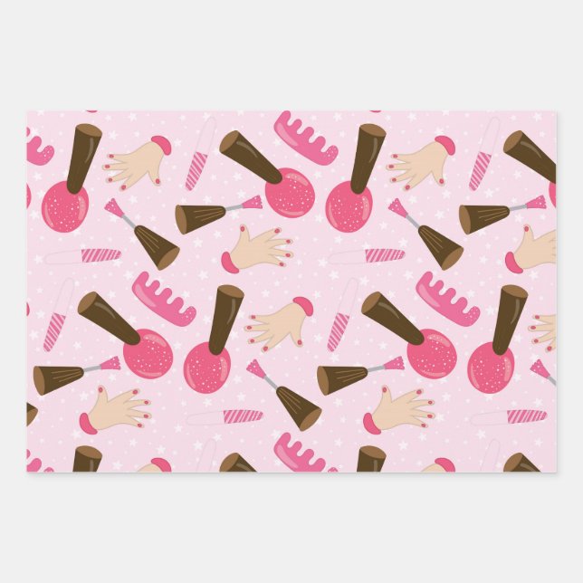 Girly Pink Manicurist Nail Polish Pretty Pattern Wrapping Paper Sheets (Front)