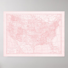 Girly Pink Map of the United States of America Poster