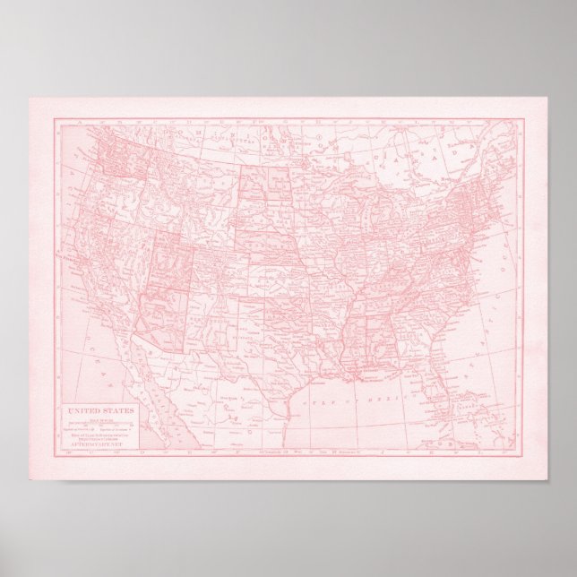 Girly Pink Map of the United States of America Poster (Front)