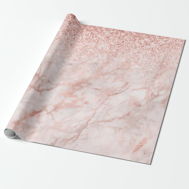 Girly Pink Marble and Glitter  Wrapping Paper (Unrolled)