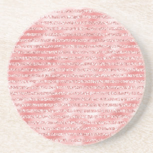 Girly Pink Melon Glitter Stripes Coaster