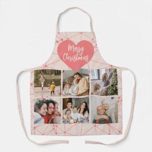 Girly Pink Merry Christmas Family Photo Collage Apron
