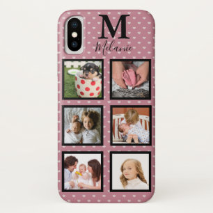 Girly Pink Micro Hearts 6 Photo & Monogram iPhone X Case