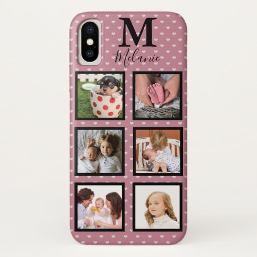 Girly Pink Micro Hearts 6 Photo  Monogram iPhone X Case