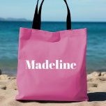 Girly Pink Minimalist Personalized Tote<br><div class="desc">Fun,  flirty pink with simple vertical block lettering to personalize for each guest at the bachelorette party. Pretty keepsake favor for any event-bachelorette,  girls weekend,  family reunion,  pool party and more! Message me if you want something different than what you see here-happy to create something custom for you.</div>