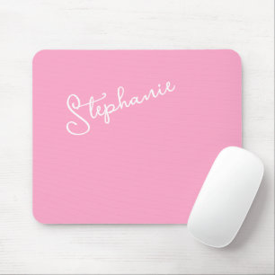Girly Pink Minimalist Script Personalized Name Mouse Pad