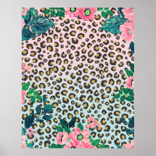 Girly Pink Mint Ombre Floral Glitter Leopard Print