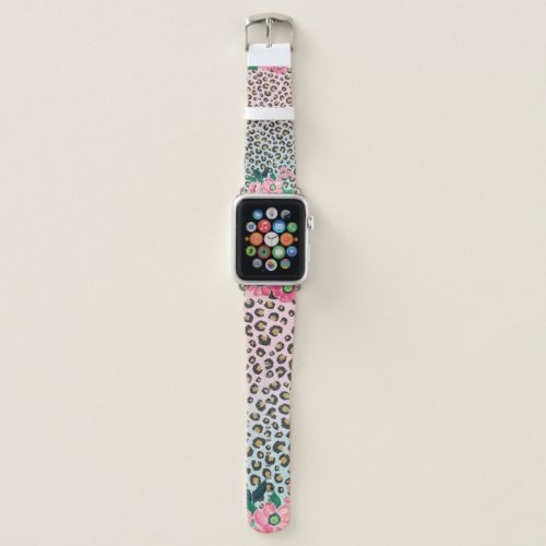 Girly Pink Mint Ombre Floral Glitter Leopard Print Apple Watch Band